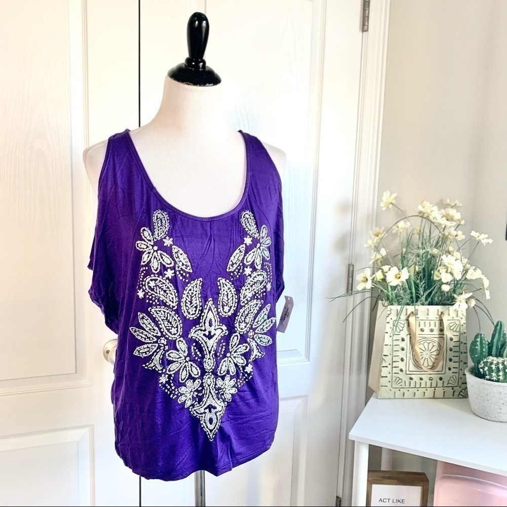 NWT Purple Bead and Sequin Embellished Top